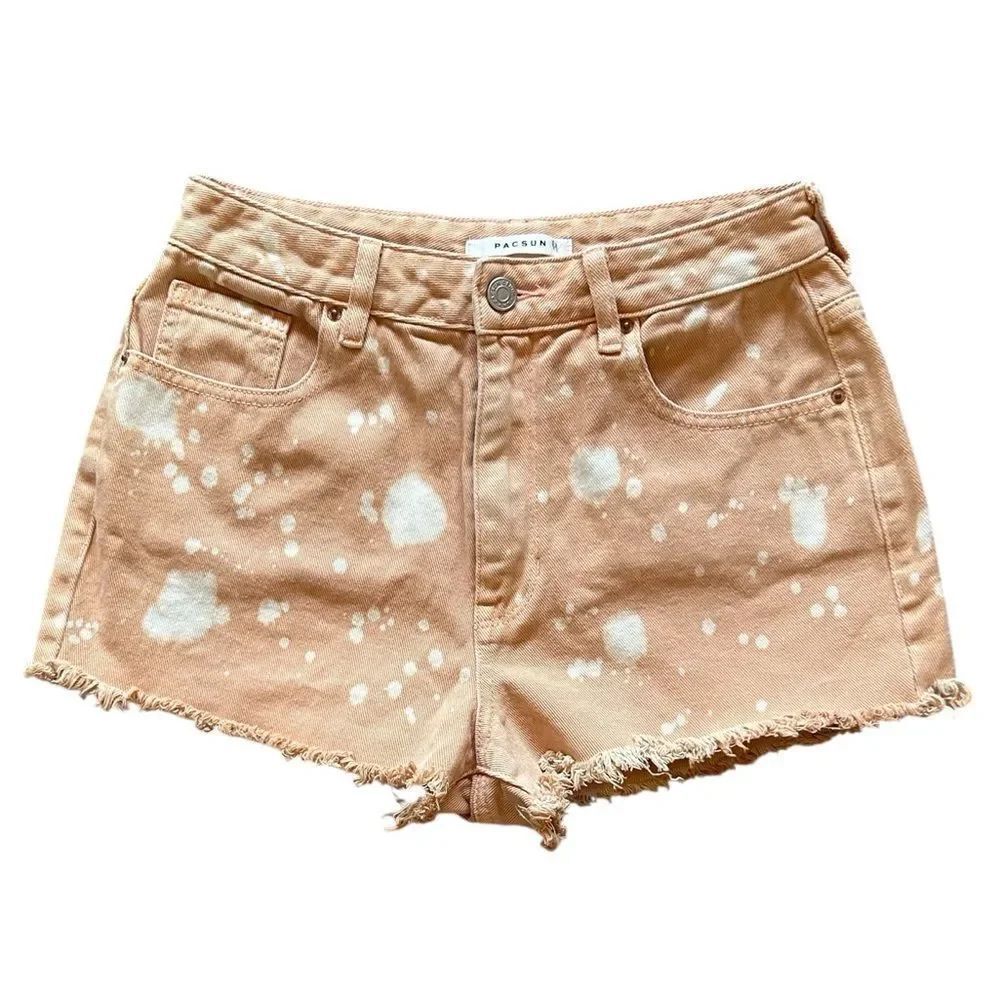 Pacsun Light Orange Bleach Splatter High Rise Festival Jean Shorts